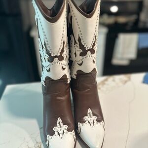 Brown and White Western Boots